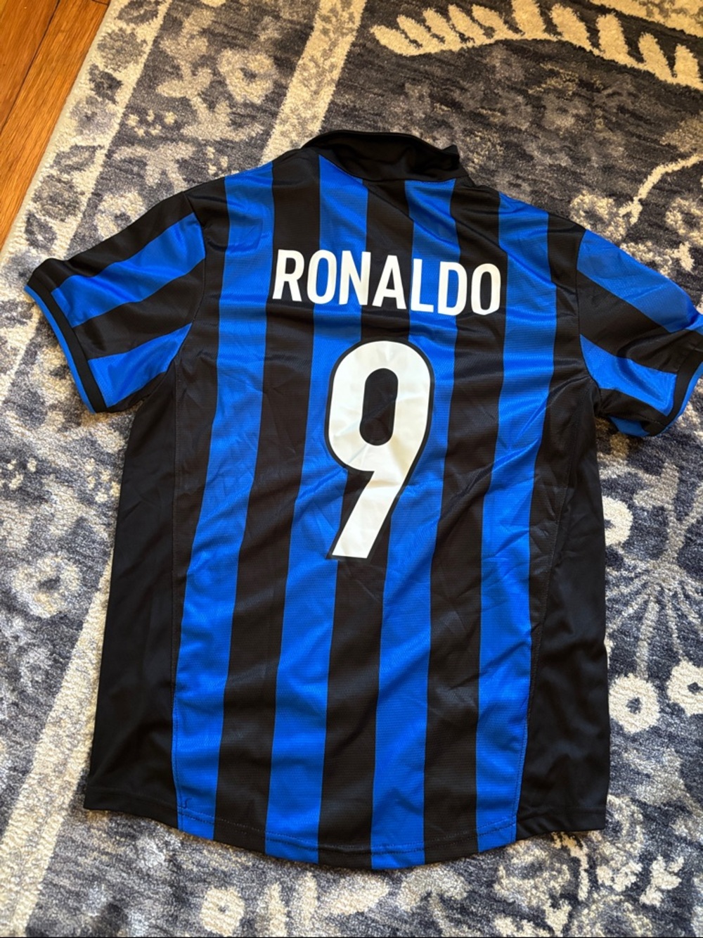 Inter Milan Ronaldo Black & Blue Striped Nike Jersey with Pirelli Logo
